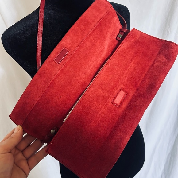 Red Suede Clutch with Intricate Decorative Band - Picture 4 of 8